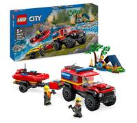 LEGO City 4x4 Fire Engine with Rescue Boat Building Toys for 5 Plus Year Old Boys & Girls, Imaginative Play Set Includes a Dinghy, Trailer, Tent, Camper and 2 Firefighter Minifigures, Gift Idea 60412