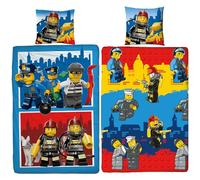Lego City Classic Crew Children's Bed Linen 135 x 200 cm + 80 x 80 cm 100% Cotton Renforcé Linen Quality Police Fire Brigade Undercover with Zip German Size