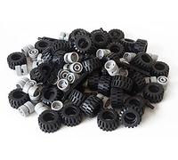 LEGO City Complete Wheel Assembly Lot, 20 Black Axles, 40 Black RUbber Tires, 40 Light Gray Wheels
