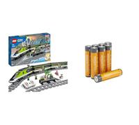 LEGO City Express Passenger Train Set - in Remote Controlled Train Toy with Working Headlights, 2 Coaches, 24 Track Pieces & 6 Minifigures + Amazon basics pack of 8 AAA