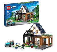 LEGO City Family House and Electric Car 60398 Building Toy Set, Includes a Kitchen, 2 Bedrooms, Greenhouse, Solar Panels Plus 3 Minifigures and a Puppy, Gift Idea for Ages 6+