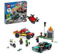 LEGO City Fire Rescue & Police Chase 60319 Building Kit for Ages 5+; with a Fire Pickup with Drone, Police Motorbike, Crook’s Vehicle, Toy Traffic Light and Flames, Plus 3 Minifigures (295 Pieces)