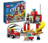 Lego City Fire Station and Fire Engine 60375, Pretend Play Fire Station with Firefighter Minifigures, Educational Vehicle Toys for Kids Boys Girls Age 4+