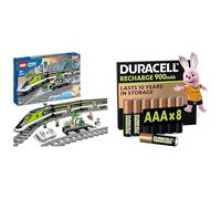 LEGO City RC Passenger Train, lights/24 tracks, 7+ years, 60337, & Duracell AAA Rechargeable 8 pack, 900mAh