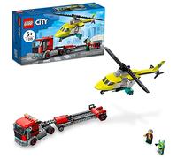 LEGO City Rescue Helicopter Transport 60343 Building Kit for Children Aged 5 and Up, Featuring a Toy Truck with a Helicopter Trailer, Plus Driver and Pilot Minifigures (215 Pieces)