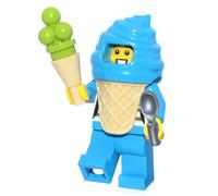 LEGO City Town Minifigure - Boy in Blue Ice Cream Suit (with Ice Cream Cone and Spoon) Very Cute