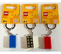 Lego Classic (2x4) Gold / Blue / Red Bricks Keychains Keyrings (x3) - Brand New