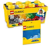 Lego Classic Building Blocks Box Medium + Blue Plate: Storage Boxes & Plates Bundle, Stone Box with Building Plate for Children from 4 Years - Starter Set Combi