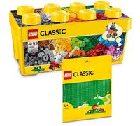 Lego Classic Building Blocks Box, Medium Size + Green Plate: Storage Boxes & Building Plate Bundle, Stone Box with Baseplate for Children from 4 Years