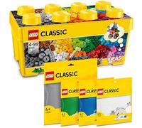 LEGO Classic Medium Building Blocks Box + Plates Green, Blue, White and Grey, Starter Set
