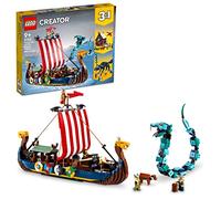 LEGO Creator 3 in 1 Viking Ship and The Midgard Serpent, Transforms from Amazing Ship to Viking House or Fenris Wolf Figure, Gifts for Kids, Boys, and Girls, 31132