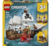 LEGO Creator 3 in 1 Iconic Pirate Ship Toy - Model Kit Transforms into a Castle or 2 Twin Boats - Kids' Room Decor Idea - Birthday Gift for 9+ Year Old Boys & Girls - 31387