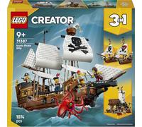 LEGO Creator 3 in 1 Iconic Pirate Ship Toy - Model Kit Transforms into a Castle or 2 Twin Boats - Kids' Room Decor Idea - Birthday Gift for 9+ Year Old Boys & Girls - 31387