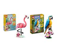 LEGO Creator 3in1 Wild Animals: Pink Flamingo Toy - Transforms into a Cockatoo Parrot Figure or Axolotl + 3in1 Exotic Parrot to Frog to Fish Animal Figures 31170 + 31136