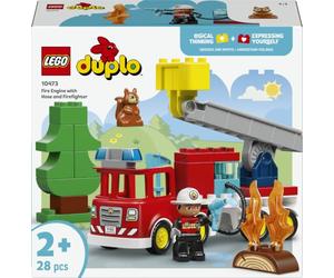 LEGO DUPLO Fire Engine with Hose and Firefighter 10473 | Toys for 2+ Year Old Boys & Girls, Red Truck with a Ladder, Educational Motor Skills Set, Birthday Gift, 28 Pieces