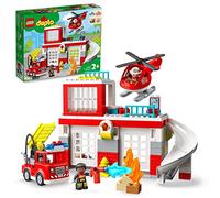 LEGO DUPLO Fire Station & Helicopter Playset 10970, with Push & Go Truck Toy for Toddlers, Boys and Girls 2 Plus Years Old, Large Bricks Educational Learning Toys