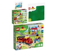 Lego Duplo Set of 4: 10874 Steam Train 10882 Railway Rails 10980 Building Plate in Green & 30333 My First Elephant