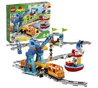 LEGO DUPLO Town Cargo Train Set with Sound & Light, Direction & Stop Action Bricks, Push & Go Motor and Moving Crane Toy, Gifts for 2-5 Year Old Kids, Boys & Girls 10875