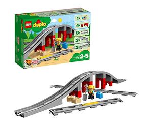 LEGO DUPLO Town Train Bridge and Tracks Toy for Kids, Building Bricks Set with Horn Sound Action Brick, Trains Rails Extension Set 10872