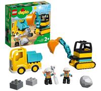 LEGO DUPLO Truck & Tracked Excavator - 10931, Construction Toy with 2 Vehicles, 2 Figures & Boulder