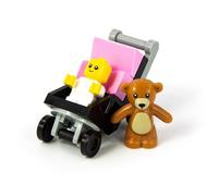LEGO family minifigure baby infant in stroller with Teddy bear