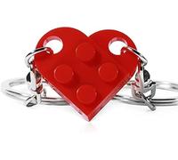 Lego Heart Keyring - Matching Couples Keychain Set, for Girlfriend Boyfriend/Friendship Gift (Red)