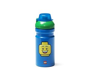 LEGO Iconic Boy Drinking Bottle - 390 ml, Durable PP/Silicone - Fun and Practical Kids Water Bottle with Covered Spout, Sports Water Bottle, Blue/Green