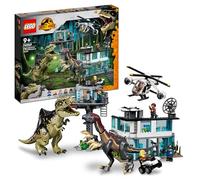 LEGO 76949 Jurassic World Giganotosaurus & Therizinosaurus Attack with 2 Dinosaur Toy Figures, ATV Car, Helicopter & Garage, Gifts for Boys and Girls
