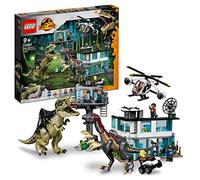 LEGO 76949 Jurassic World Giganotosaurus & Therizinosaurus Attack with 2 Dinosaur Toy Figures, ATV Car, Helicopter & Garage, Gifts for Boys and Girls