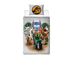 Lego Jurassic World Single Duvet Cover | Officially Licensed Reversible Two Sided T Rex Design With Matching Pillowcase