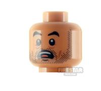 LEGO Minifigure Head Grin and Scared with Stubble MEDIUM DARK FLESH