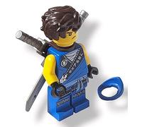 LEGO Minifigure - Legacy Jay Blue Ninja Figurine with Dual Pattern Head Neckerchief and Plastic Katanas from 71735 Ages 8+