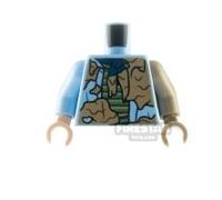 LEGO Minifigure Torso Open Shirt over Striped Shirt and Dirt Stains BRIGHT LIGHT BLUE