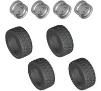 LEGO New Black Tire 49.5x20 (x4) and Light Bluish Gray Wheel 30.4mm x 20mm (x4)