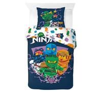 Lego Ninjago Bedding Set for Kids | Single Size Duvet Cover 140x200 cm with Pillowcase 50x70cm, 100% BCI Cotton | Soft Breathable & Riversible Children’s Bed Linen Set (Ninjago - Blue & White)