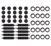 LEGO Parts and Pieces: 14x6mm Black Tire, Black Wheel, 1x4 Black Wheels Holder Pack - 50 Pieces