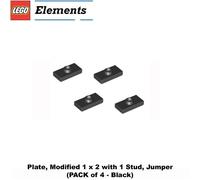 Lego Parts: Plate, Modified 1 x 2 with 1 Stud, Jumper (PACK of 4 - Black)