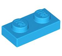 LEGO Plate 1 x 2, Building Brick Component, Part 3023, Choose Your Colour (Dark Azure, 10, Bricks)