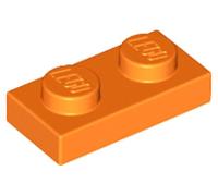 LEGO Plate 1 x 2, Part 3023, Building Brick Component (Orange, 10, Bricks)