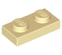 LEGO Plate 1 x 2, Part 3023, Building Brick Component (Tan, 10, Bricks)