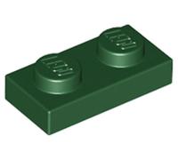 LEGO Plate 1 x 2, Part 3023, Building Brick Component (Dark Green, 10, Bricks)