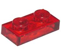 LEGO Plate 1 x 2, Part 3023, Building Brick Component (Trans-Red, 10, Bricks)