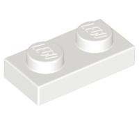 LEGO Plate 1 x 2, Part 3023, Building Brick Component (White, 10, Bricks)