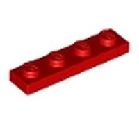 LEGO Plate 1x4, Building Brick Part 3710 (Red, 50, count)