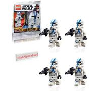 LEGO Star Wars The Clone Wars Minifigure - 501st Legion Clone Trooper with Blaster and Minifigureland Tile (75280) 4 Pack
