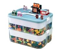 Lego Storage Box, Kids Toy Storage Organizer, Stackable Plastic Container with Lid & Handle, Multi Compartment Chest Case for Building Blocks, Crafts, Jewelry, Beads, Tools, Toys (2-Tier Green)