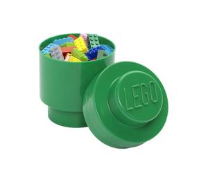 LEGO Storage Brick 1 Knob Round Green, Stackable Storage Box, 950 ml, Ø123x183 mm, Storage Box with Lid, Desk Storage Box for Kids & Adults, Home Decor