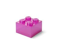 LEGO Storage Brick 4 Knobs Glitter Medium Violet - Stackable Plastic Storage Box with Lid for Kids and Adults Desk Organizer and Toy Box