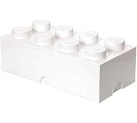 LEGO Storage Brick 8 Knobs WHITE - Stackable Plastic Storage Box with Lid for Kids and Adults, Ideal Desk Organizer and Toy Box - 12.1L Capacity