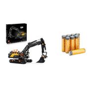 LEGO Technic Volvo EC500 Hybrid Excavator - Motorised Construction Vehicle Model Kit for Adults - in Movable Boom Arm & Tracks plus Hammer & Shovel Tools + Amazon basics pack of 8 AA